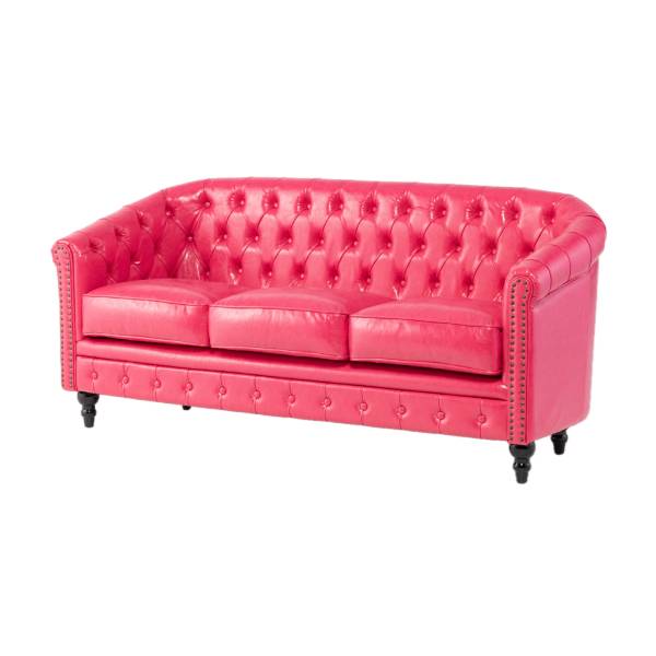 ピンクPUレザーコンパクトチェスターフィールドラウンジ3シーターソファ　VINCENT