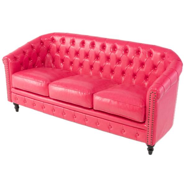 ピンクPUレザーコンパクトチェスターフィールドラウンジ3シーターソファ　VINCENT