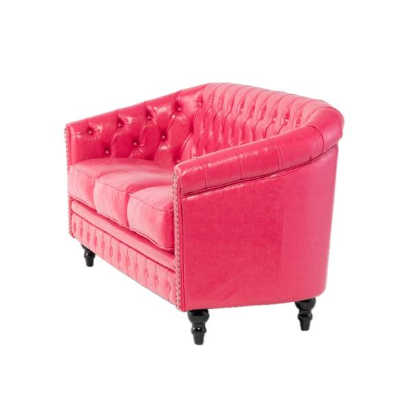 ピンクPUレザーコンパクトチェスターフィールドラウンジ3シーターソファ　VINCENT