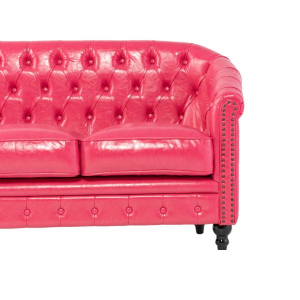 ピンクPUレザーコンパクトチェスターフィールドラウンジ3シーターソファ　VINCENT