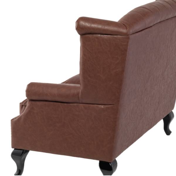 ブラウンPUレザーチェスターフィールドウイングバックソファ