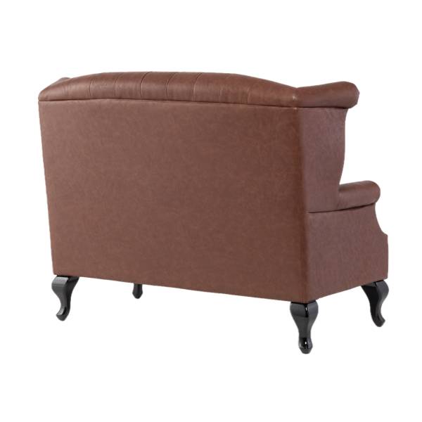 ブラウンPUレザーチェスターフィールドウイングバックソファ