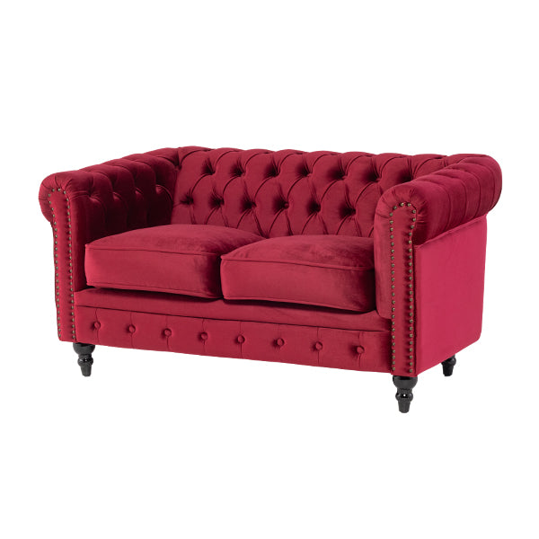 レッドベルベットコンパクトチェスターフィールド2シーターソファ　VINCENT(ヴィンセント)