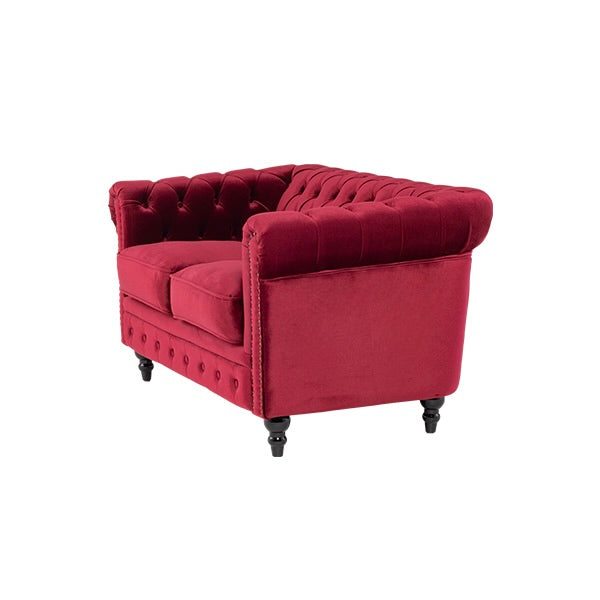 レッドベルベットコンパクトチェスターフィールド2シーターソファ　VINCENT(ヴィンセント)