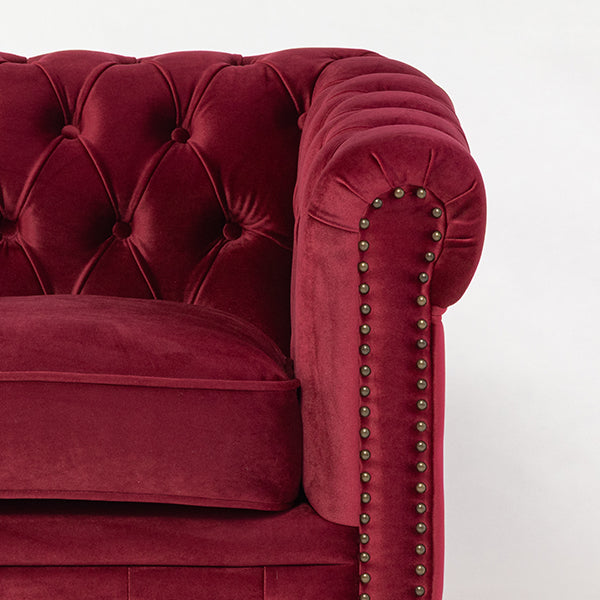 レッドベルベットコンパクトチェスターフィールド2シーターソファ　VINCENT(ヴィンセント)