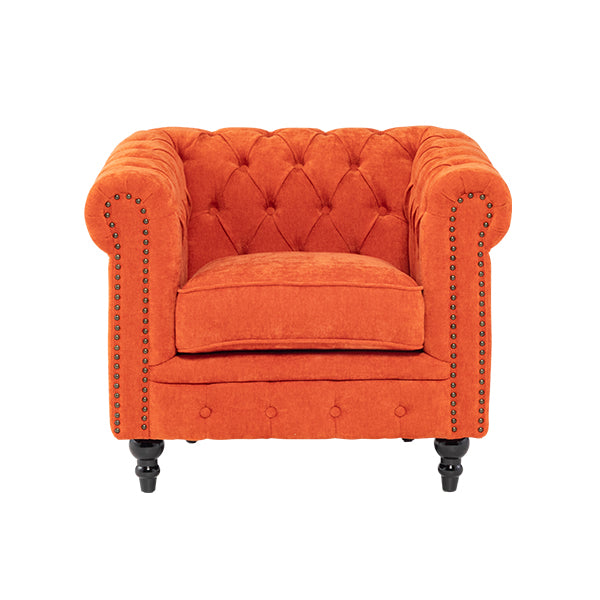 オレンジファブリックコンパクトチェスターフィールドシングルソファ　VINCENT