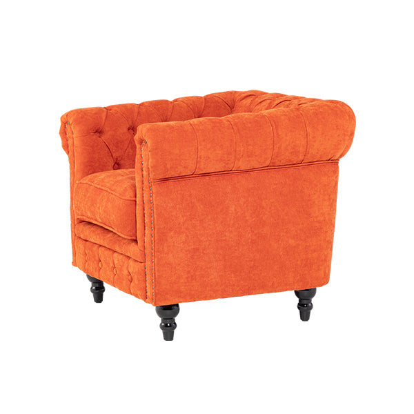 オレンジファブリックコンパクトチェスターフィールドシングルソファ　VINCENT