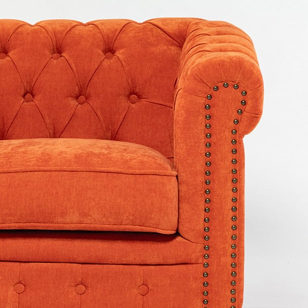 オレンジファブリックコンパクトチェスターフィールドシングルソファ　VINCENT