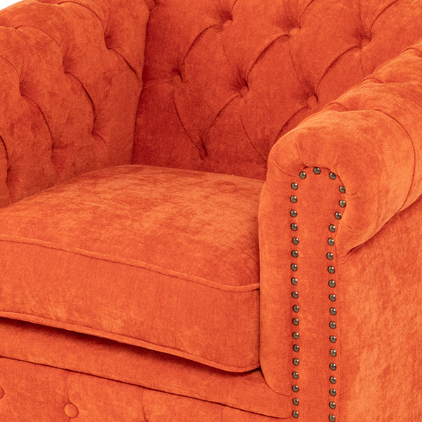 オレンジファブリックコンパクトチェスターフィールドシングルソファ　VINCENT