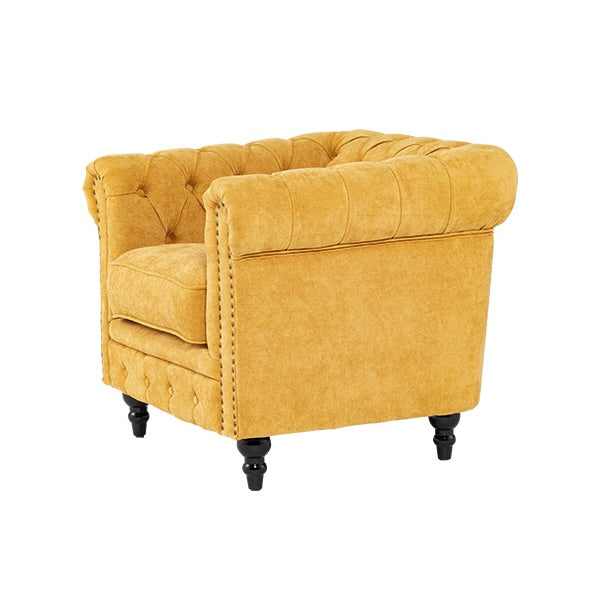 イエローファブリックコンパクトチェスターフィールドシングルソファ　VINCENT