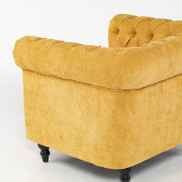 イエローファブリックコンパクトチェスターフィールドシングルソファ　VINCENT