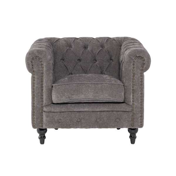 グレーファブリックコンパクトチェスターフィールドシングルソファ　VINCENT