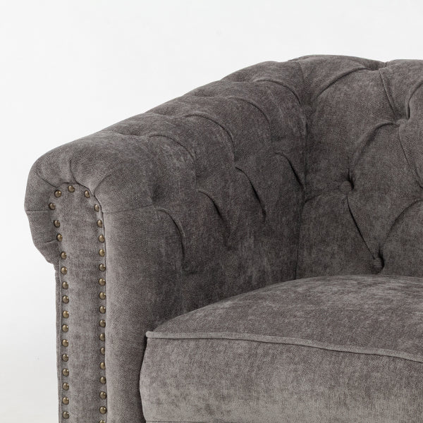 グレーファブリックコンパクトチェスターフィールドシングルソファ　VINCENT