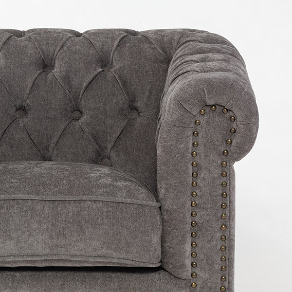 グレーファブリックコンパクトチェスターフィールドシングルソファ　VINCENT