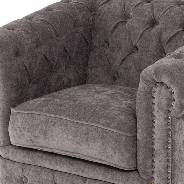 グレーファブリックコンパクトチェスターフィールドシングルソファ　VINCENT