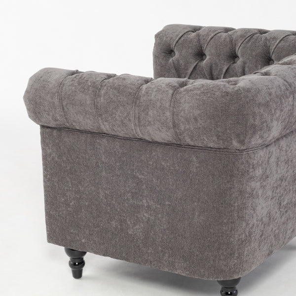 グレーファブリックコンパクトチェスターフィールドシングルソファ　VINCENT