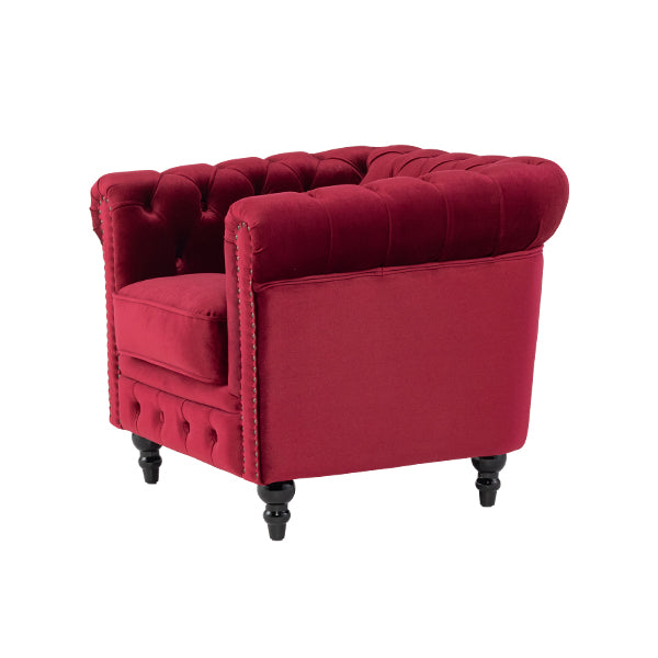 レッドファブリックコンパクトチェスターフィールドシングルソファ　VINCENT