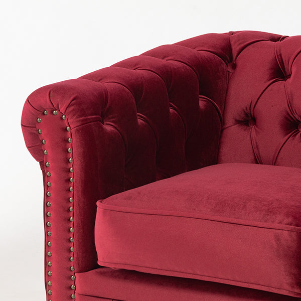 レッドファブリックコンパクトチェスターフィールドシングルソファ　VINCENT