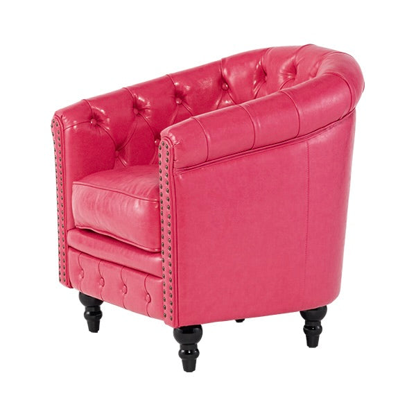 ピンクPUレザーコンパクトチェスターフィールドラウンジシングルソファ　VINCENT