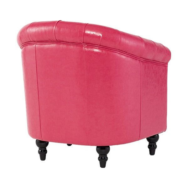 ピンクPUレザーコンパクトチェスターフィールドラウンジシングルソファ　VINCENT