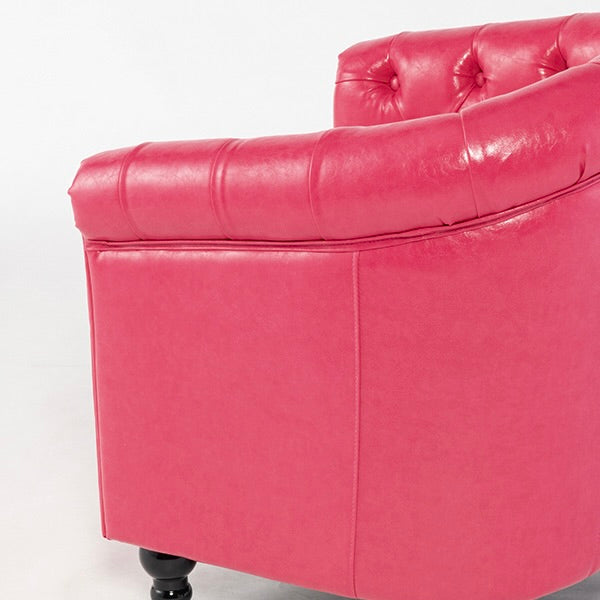ピンクPUレザーコンパクトチェスターフィールドラウンジシングルソファ　VINCENT