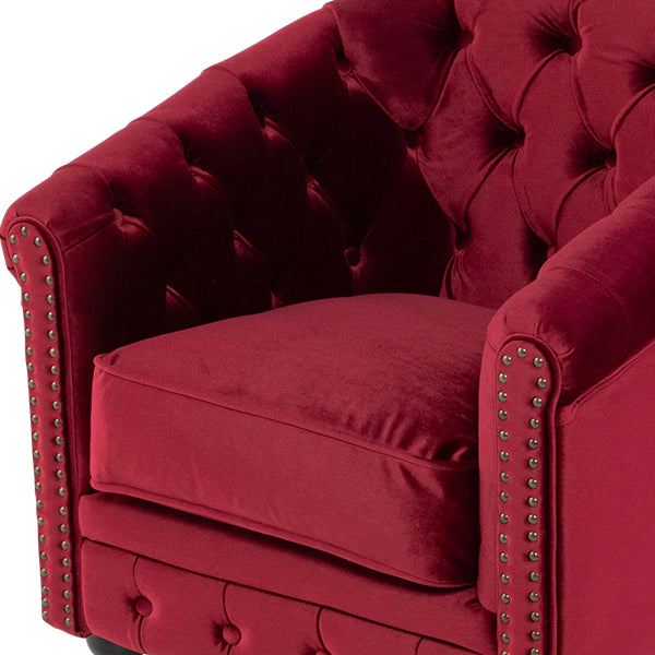 レッドベルベットコンパクトチェスターフィールドラウンジシングルソファ　VINCENT(ヴィンセント)