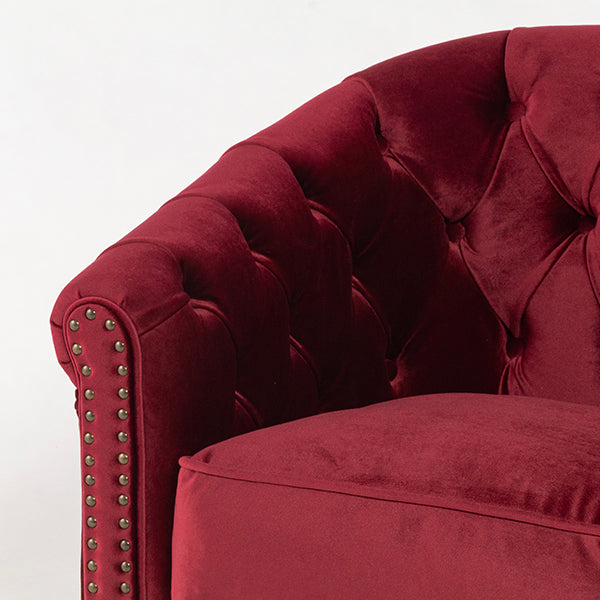 レッドベルベットコンパクトチェスターフィールドラウンジシングルソファ　VINCENT(ヴィンセント)