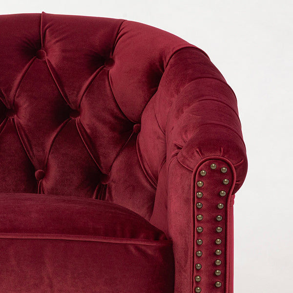 レッドベルベットコンパクトチェスターフィールドラウンジシングルソファ　VINCENT(ヴィンセント)
