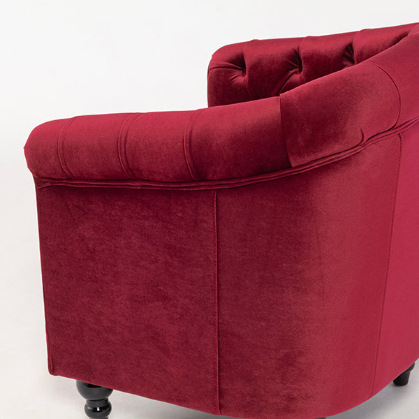 レッドベルベットコンパクトチェスターフィールドラウンジシングルソファ　VINCENT(ヴィンセント)