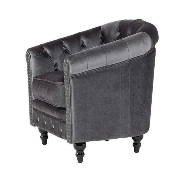 グレーベルベットコンパクトチェスターフィールドラウンジシングルソファ　VINCENT(ヴィンセント)