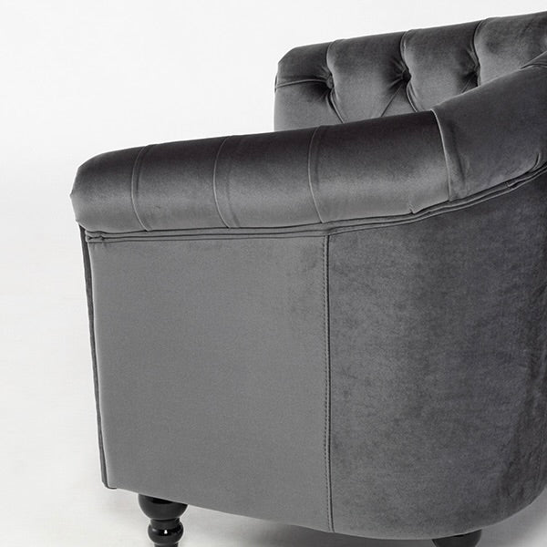 グレーベルベットコンパクトチェスターフィールドラウンジシングルソファ　VINCENT(ヴィンセント)