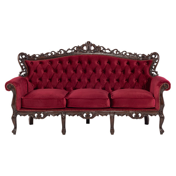 ロココ調3シーターソファ　ブラウン x レッド　Symphony(シンフォニー)