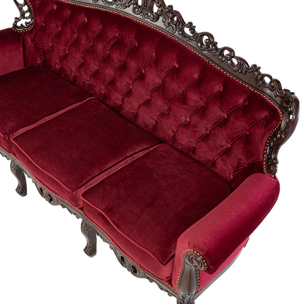 ロココ調3シーターソファ　ブラウン x レッド　Symphony(シンフォニー)