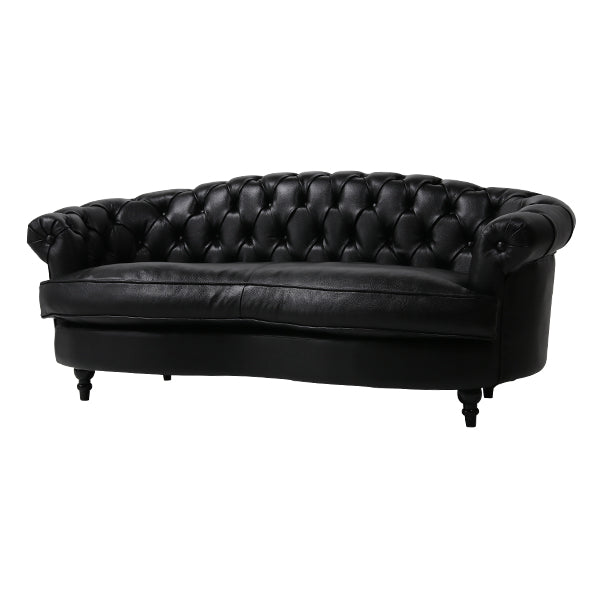 ブラックリアルレザーフレンチスタイル3シーターソファ　MouSofa(モーソファ)