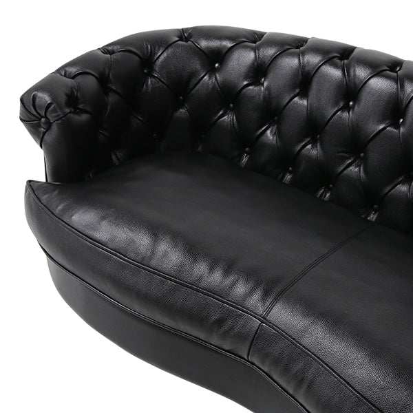 ブラックリアルレザーフレンチスタイル3シーターソファ　MouSofa(モーソファ)