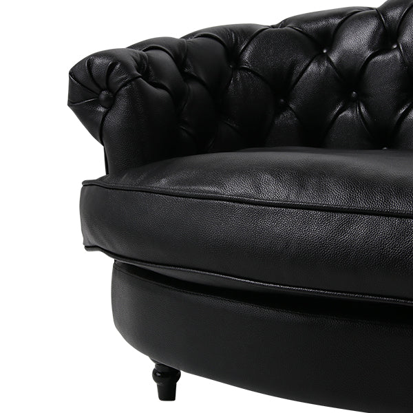 ブラックリアルレザーフレンチスタイル3シーターソファ　MouSofa(モーソファ)