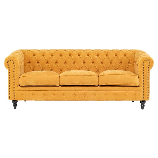 イエローファブリックコンパクトチェスターフィールド3シーターソファ　VINCENT