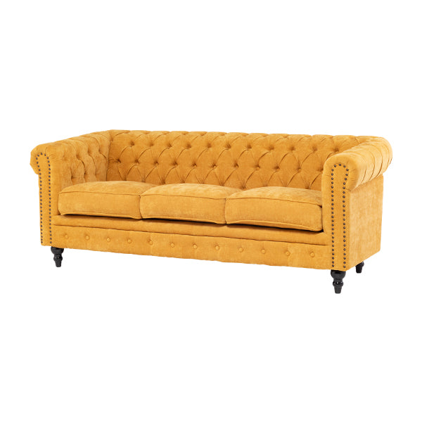 イエローファブリックコンパクトチェスターフィールド3シーターソファ　VINCENT