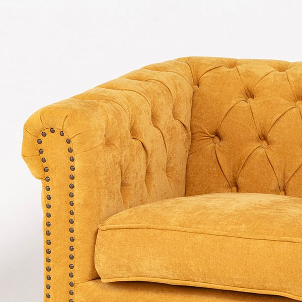 イエローファブリックコンパクトチェスターフィールド3シーターソファ　VINCENT
