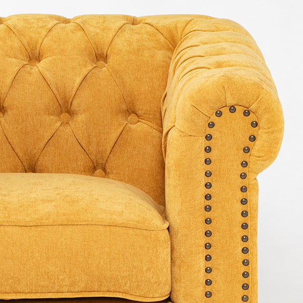 イエローファブリックコンパクトチェスターフィールド3シーターソファ　VINCENT