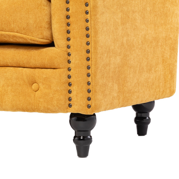 イエローファブリックコンパクトチェスターフィールド3シーターソファ　VINCENT