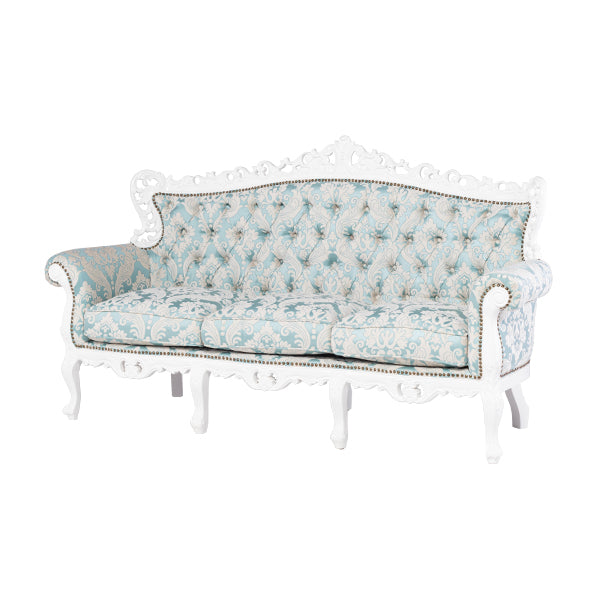 ロココ調3シーターソファ　ホワイト x ブルーダマスク柄　Symphony(シンフォニー)