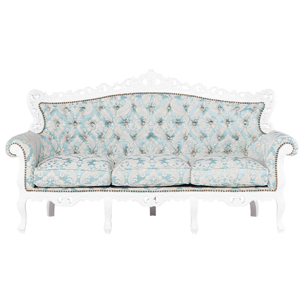 ロココ調3シーターソファ　ホワイト x ブルーダマスク柄　Symphony(シンフォニー)