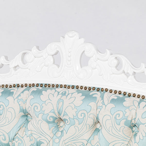 ロココ調3シーターソファ　ホワイト x ブルーダマスク柄　Symphony(シンフォニー)