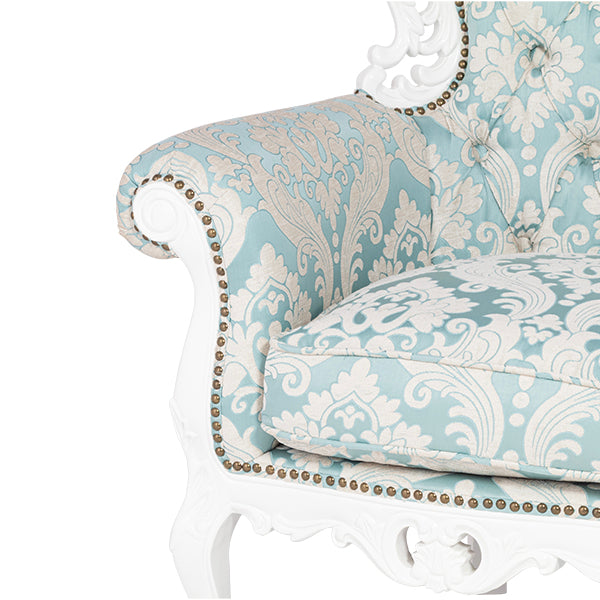 ロココ調3シーターソファ　ホワイト x ブルーダマスク柄　Symphony(シンフォニー)