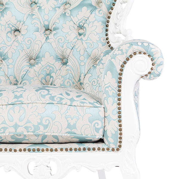 ロココ調3シーターソファ　ホワイト x ブルーダマスク柄　Symphony(シンフォニー)