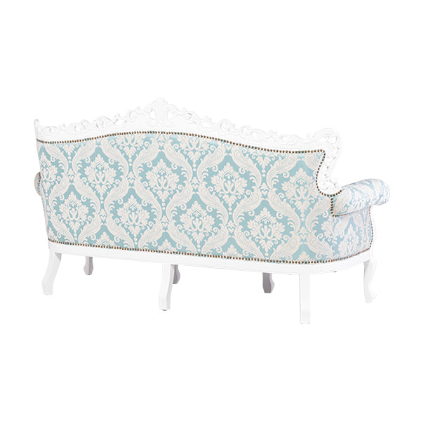 ロココ調3シーターソファ　ホワイト x ブルーダマスク柄　Symphony(シンフォニー)