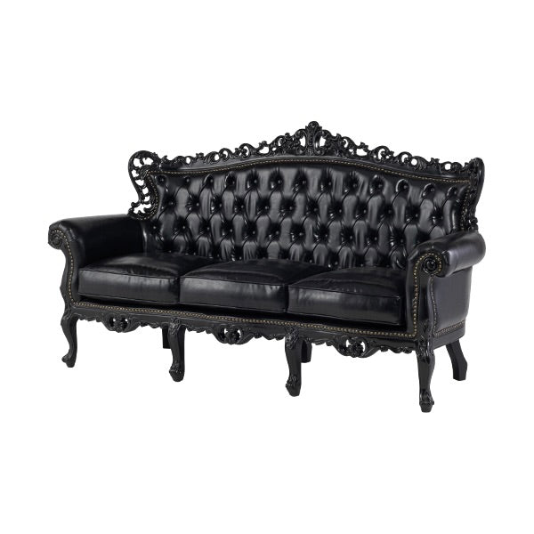 ロココ調3シーターソファ　ブラック x ブラックPU　Symphony(シンフォニー)