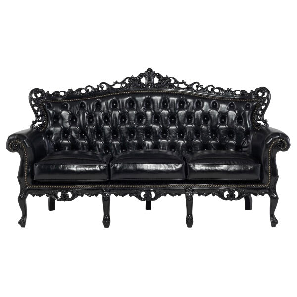 ロココ調3シーターソファ　ブラック x ブラックPU　Symphony(シンフォニー)