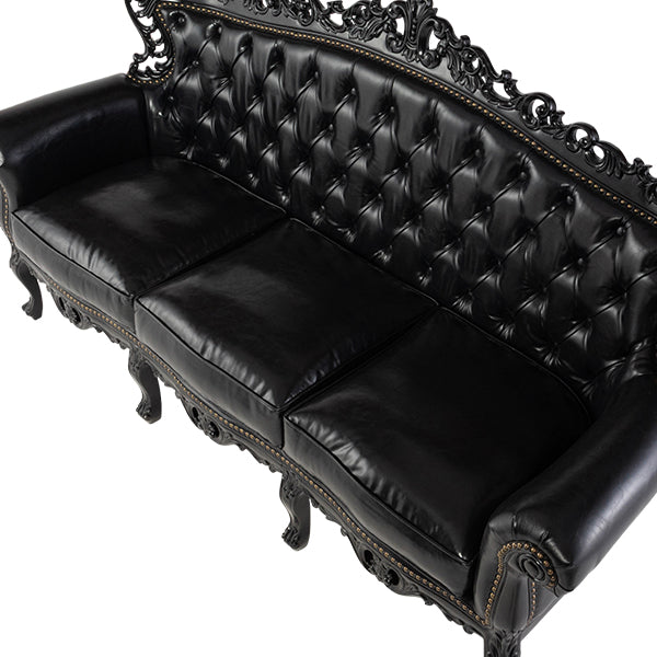 ロココ調3シーターソファ　ブラック x ブラックPU　Symphony(シンフォニー)